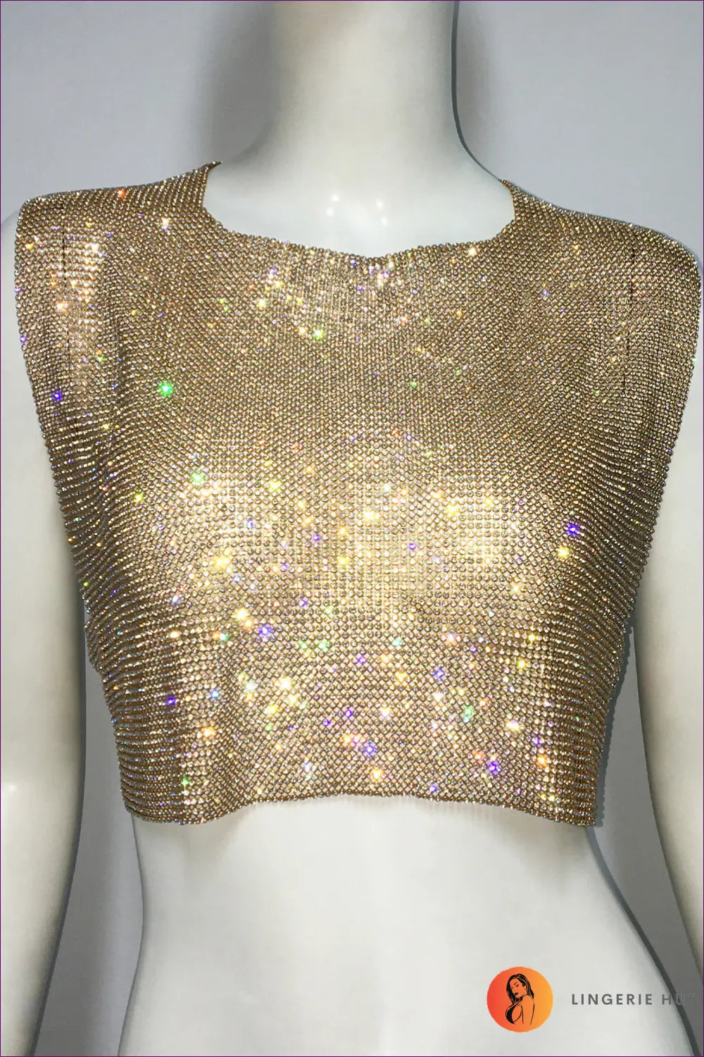 Rhinestone Backless Crop Top - Effortless Summer Glamour - one Size / Gold - Clothing Tops - Lingerie Hut - Backless