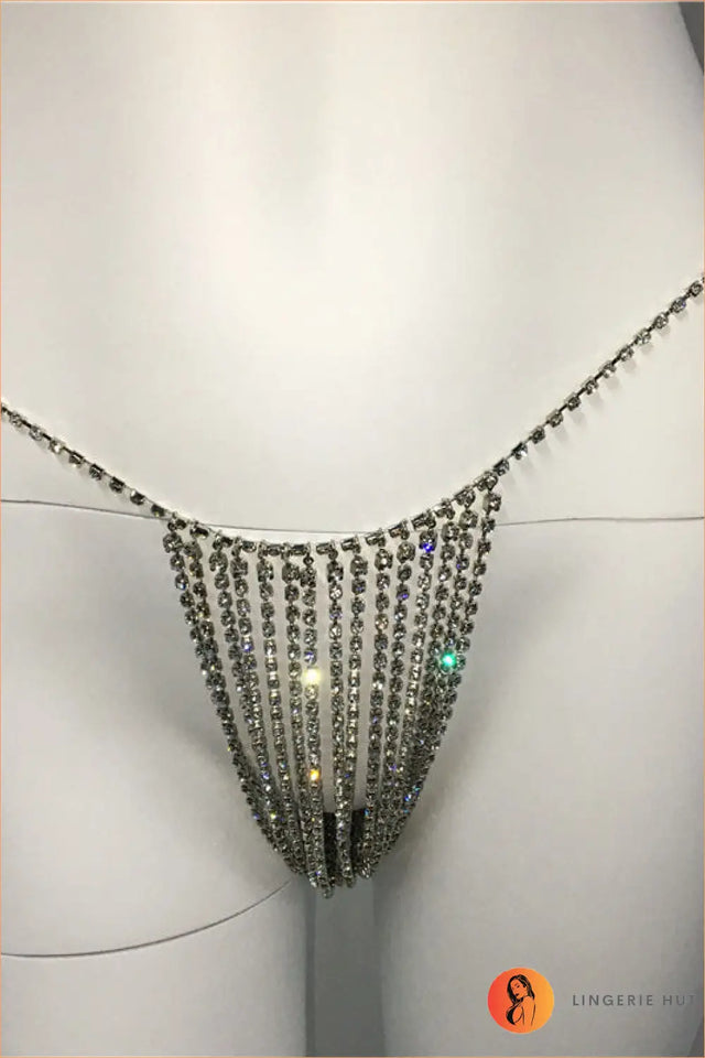 Rhinestone Body Chain Thong with Fringe - After Dark