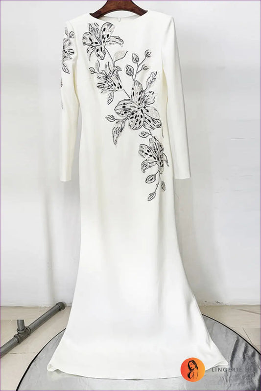 Rhinestone Bodycon Maxi Dress - Crystal Embellished Bodice - s / White - Cotton • just in • Olady