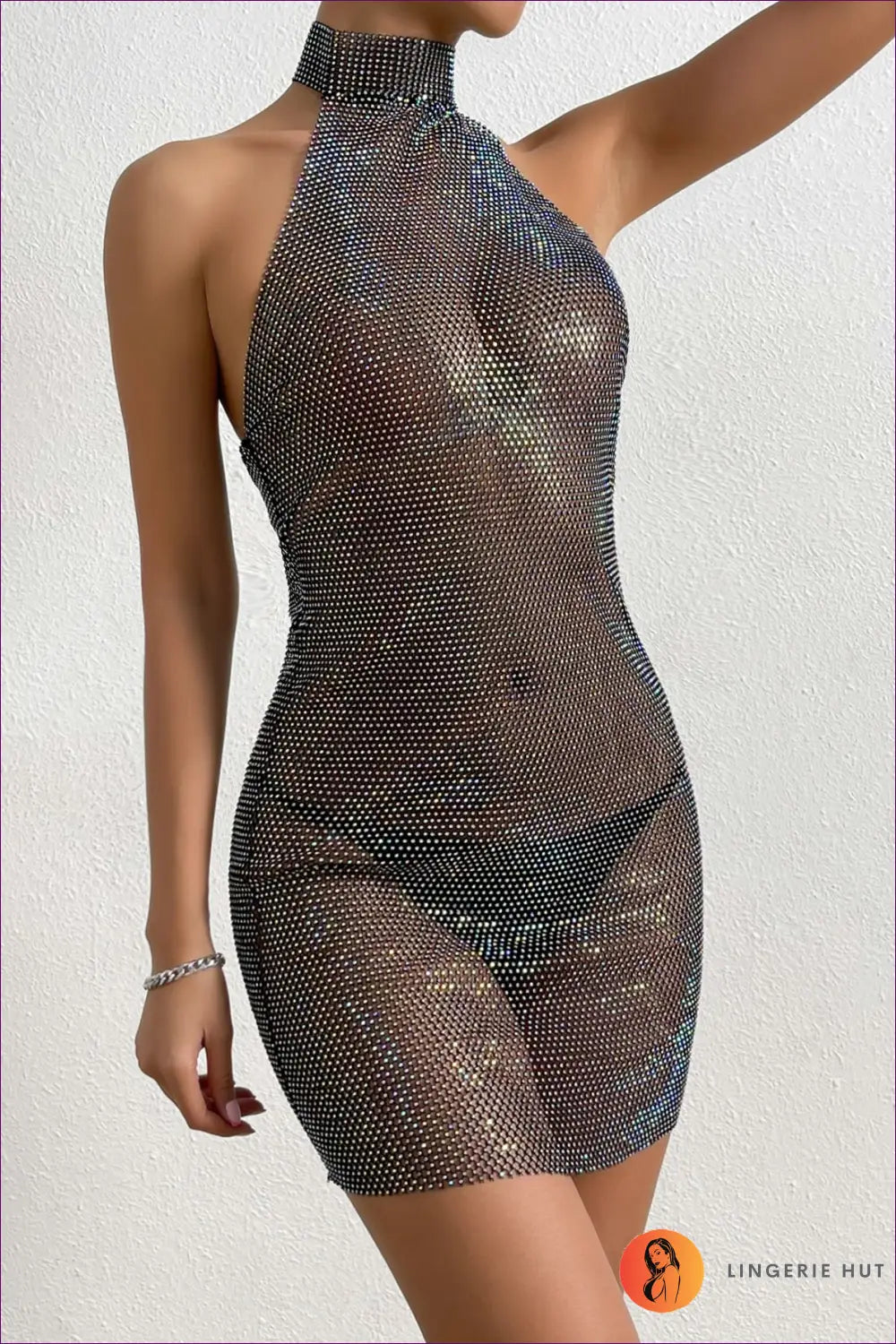Rhinestone Bodycon Mini Dress - Night out Glamour - one Size / Black - Dresses - Lingerie Hut - Clubwear • Fishnet