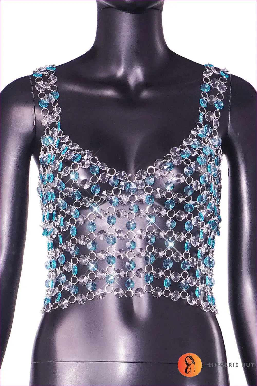 Rhinestone Chain Backless Crop Top - Night out Glamour - one Size / Blue - Shirts & Tops - Lingerie Hut - Backless