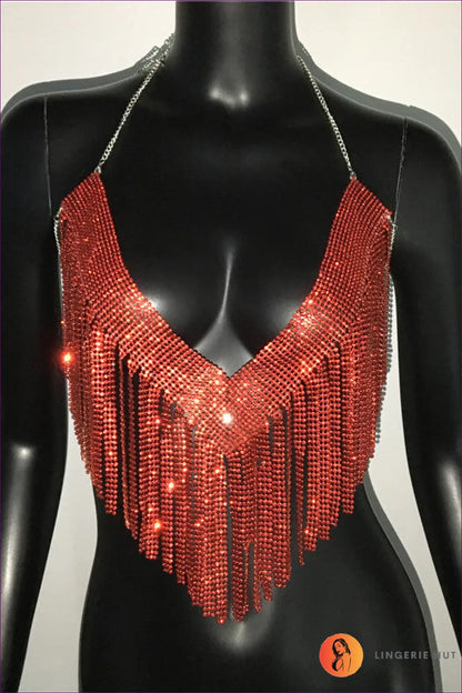 Rhinestone Crop Halter Top - Summer Evenings Sorted - one Size / Red - Clothing Tops - Lingerie Hut - Clubwear • Date
