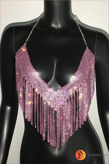 Rhinestone Crop Halter Top - Summer Evenings Sorted - one Size / Pink - Clothing Tops - Lingerie Hut - Clubwear • Date