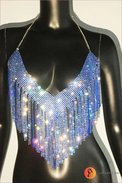 Rhinestone Crop Halter Top - Summer Evenings Sorted - one Size / Blue - Clothing Tops - Lingerie Hut - Clubwear • Date