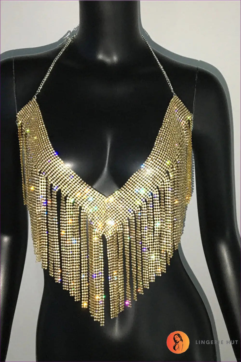 Rhinestone Crop Halter Top - Summer Evenings Sorted - one Size / Gold - Clothing Tops - Lingerie Hut - Clubwear • Date