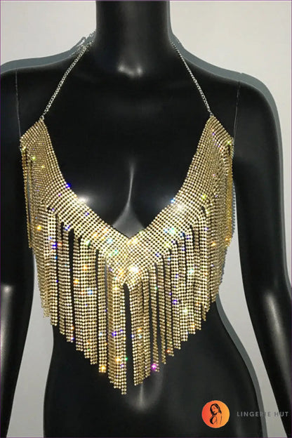 Rhinestone Crop Halter Top - Summer Evenings Sorted - one Size / Gold - Clothing Tops - Lingerie Hut - Clubwear • Date
