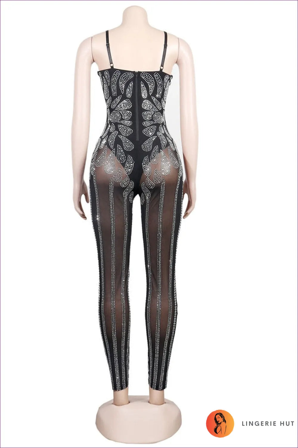 Dazzle And Sizzle In Our Rhinestone Crystal Sheer Skinny Jumpsuit. Designed For The Glamorous Woman Who Isn’t