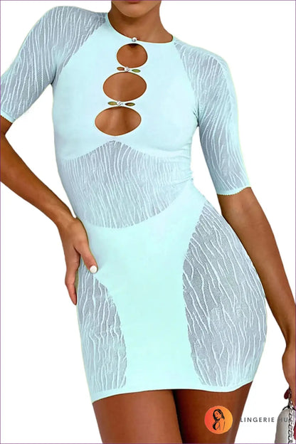 Rhinestone Cutout Bodycon Dress - Made for Summer Nights out - s / Blue - Dresses - Lingerie Hut - Clubwear • Fishnet