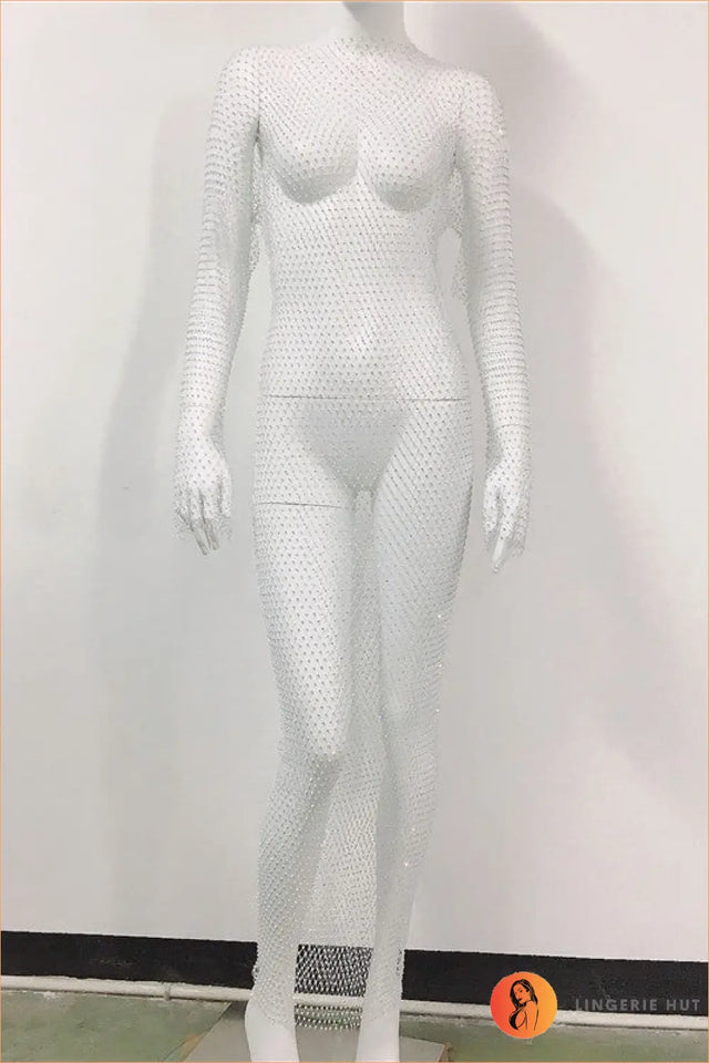 Rhinestone Fishnet Maxi Dress - After-Dark Glamour
