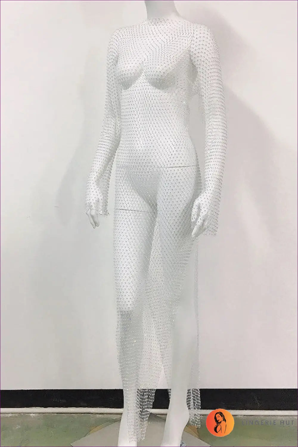 Rhinestone Fishnet Maxi Dress - After-dark Glamour - one Size / White - Dresses - Lingerie Hut - All Season • Bodycon