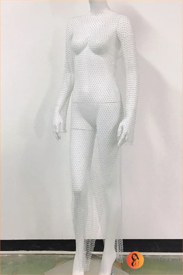 Rhinestone Fishnet Maxi Dress - After-Dark Glamour