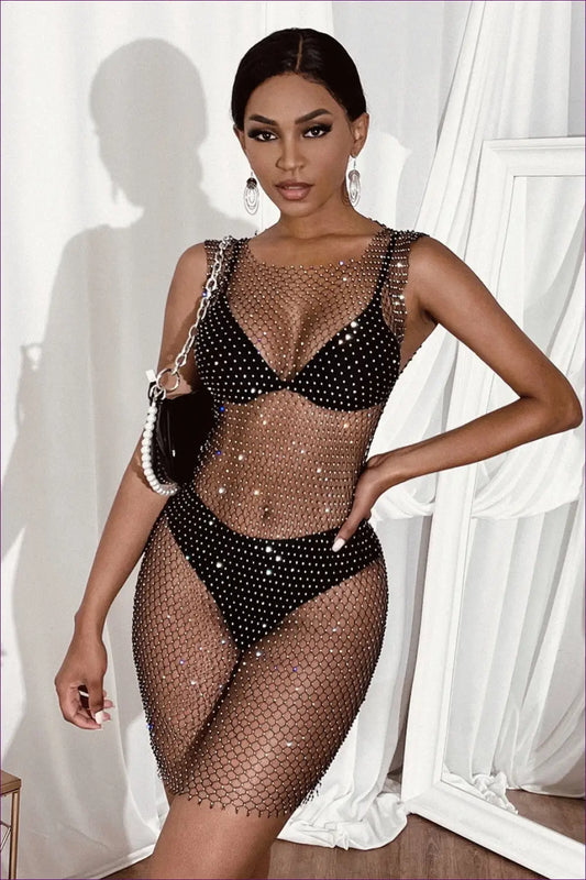 Shine Bright This Summer With Our Rhinestone Fishnet Top. Perfect For Staying Fashionable And Comfortable, Top