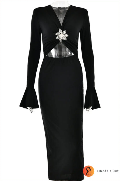Rhinestone Fishtail Maxi Dress - Understated Glamour - s / Black - Dresses - Clothing • Cutout • Lingerie Hut