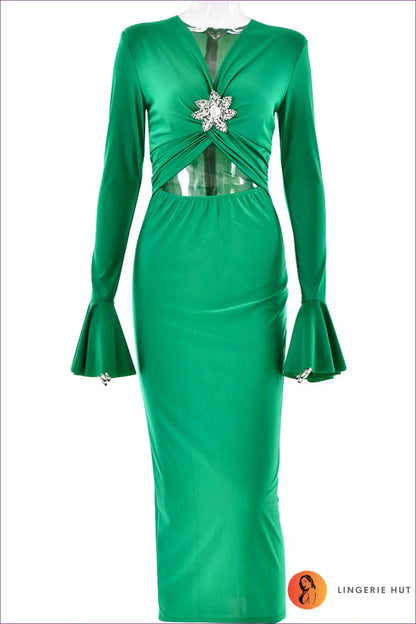 Rhinestone Fishtail Maxi Dress - Understated Glamour - l / Green - Dresses - Clothing • Cutout • Lingerie Hut