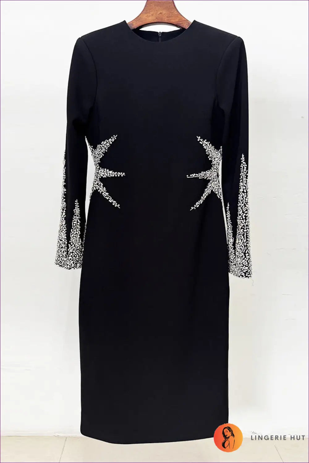Rhinestone Midi Dress - Padded Shoulders - s / Black - Bodycon • Elegant • Everyday • just in - Olady