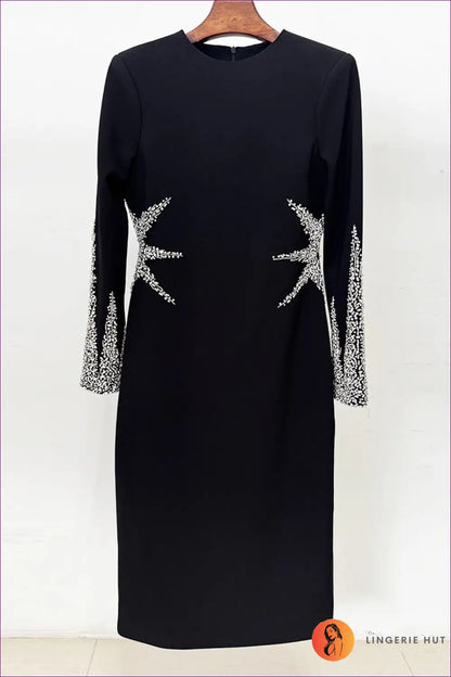 Rhinestone Midi Dress - Padded Shoulders - s / Black - Bodycon • Elegant • Everyday • just in - Olady