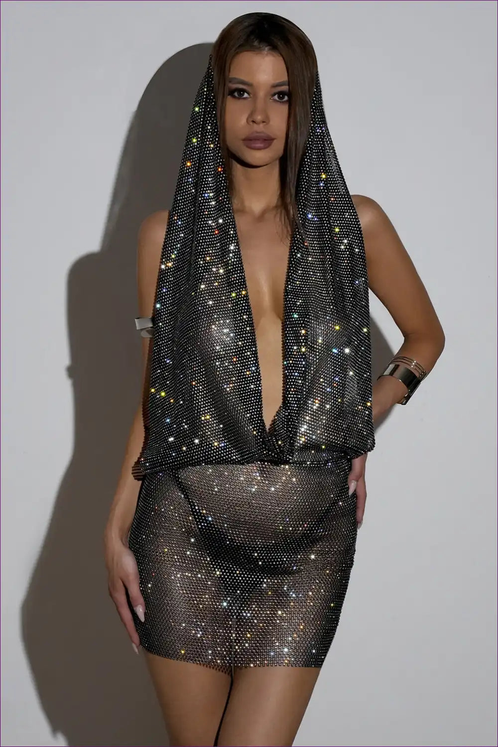 Ready To Sparkle? 🛍️ Embrace The Cooler Seasons In Style With Our Rhinestone Pockets Halter Dress. It’s Not