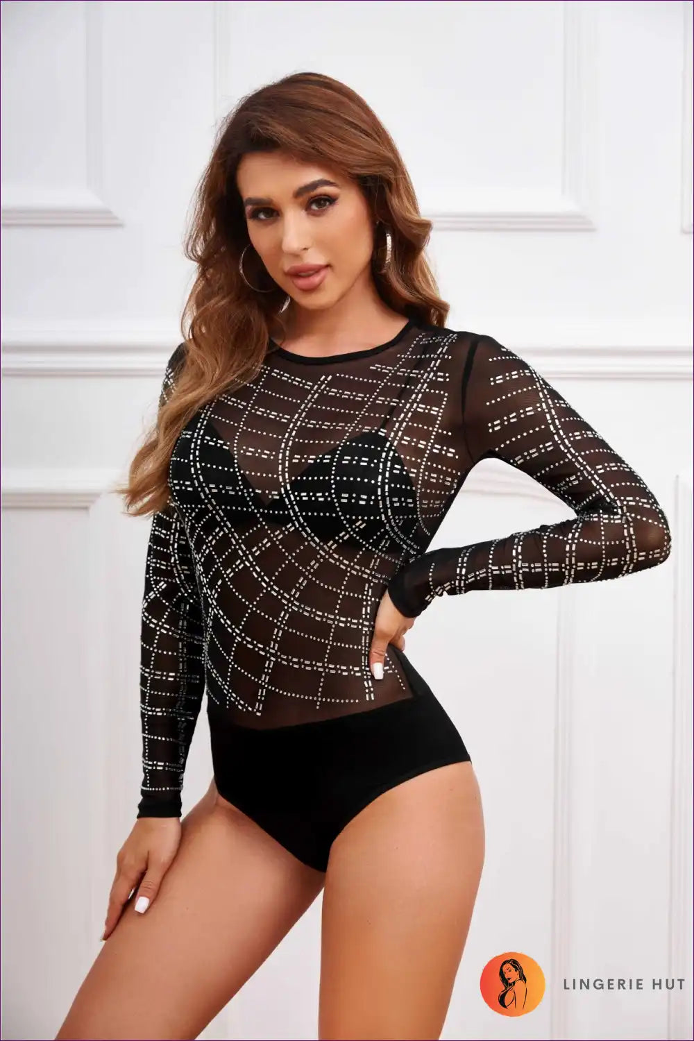 Are You Prepared To Dazzle And Delight? Let The Fashion Extravaganza Begin! 💃✨ Rhinestone Radiance Bodysuit -