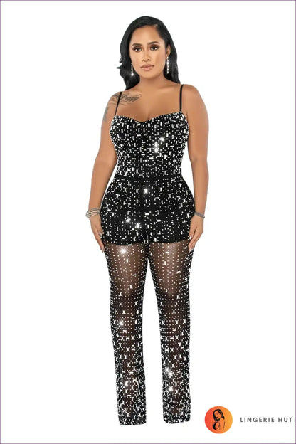 Step Into Our Rhinestone Radiance Jumpsuit And Embrace Your Glamorous Side. This Isn’t Just Fashion; It’s