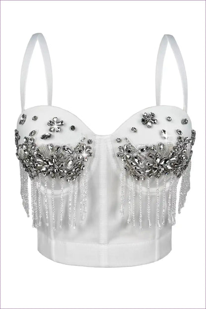 Rhinestone Tassel Corset Bra Top - Glam Night out for Clubwear, Corset, Crop, Date Night, Glamour