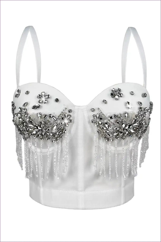 Rhinestone Tassel Corset Bra Top - Glam Night out for Clubwear, Corset, Crop, Date Night, Glamour