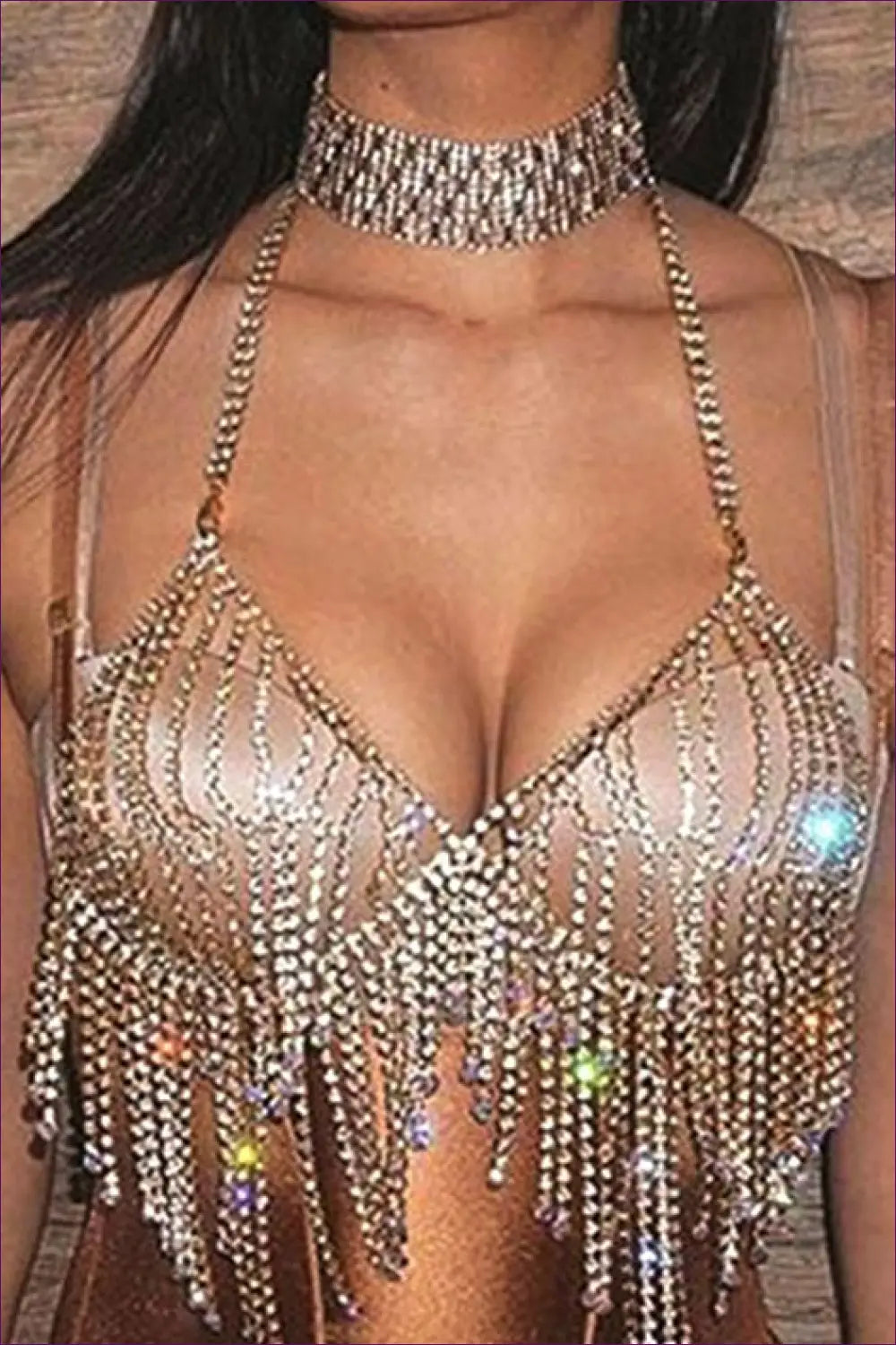 Rhinestone Tassel Crop Top - Party Ready Shine - Shirts & Tops - Lingerie Hut - All Season • Boudoir • Clubwear