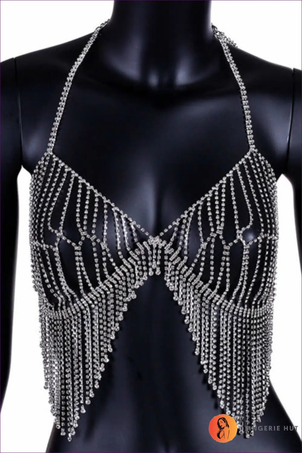 Rhinestone Tassel Crop Top - Party Ready Shine - one Size / Silver - Shirts & Tops - Lingerie Hut - All Season