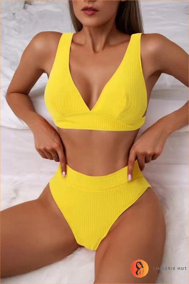 Ribbed Bikini Set with High Waist - Summer Evenings Sorted