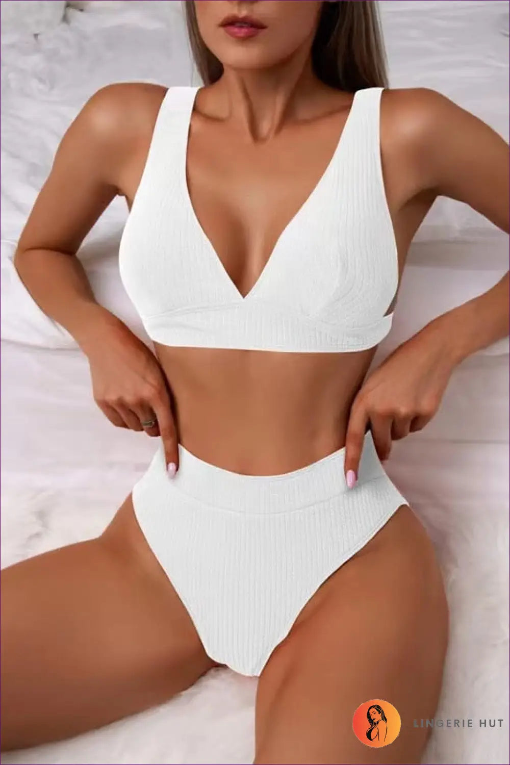 Ribbed Bikini Set with High Waist - Summer Evenings Sorted - White / s - Swimwear - Lingerie Hut - Beachwear • Casual
