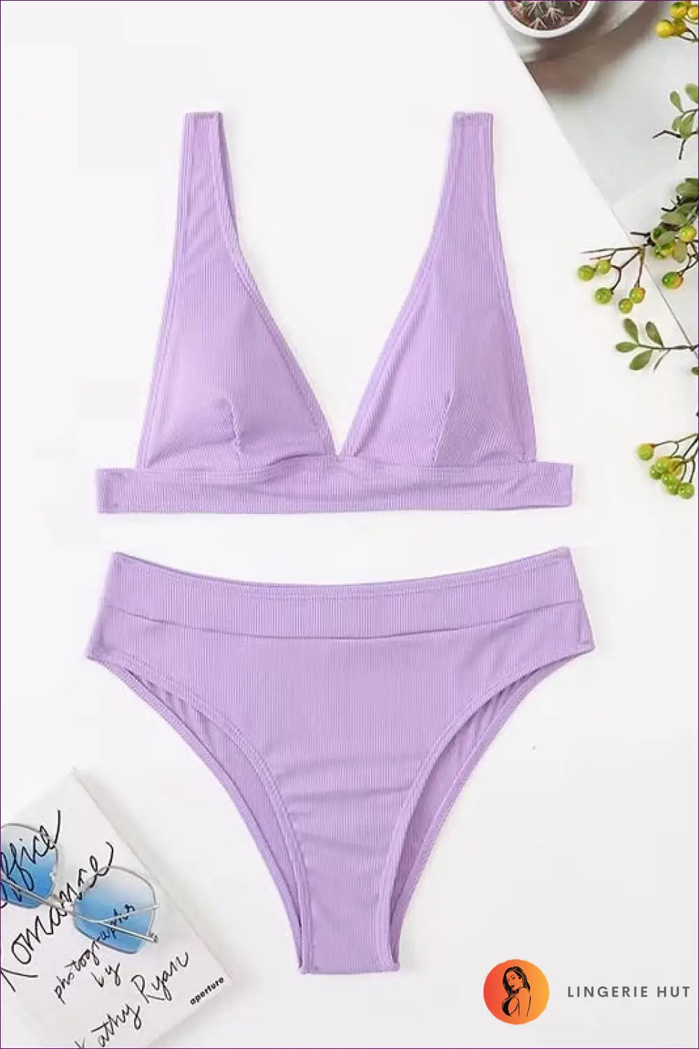 Ribbed Bikini Set with High Waist - Summer Evenings Sorted - Lavender / s - Swimwear - Lingerie Hut - Beachwear