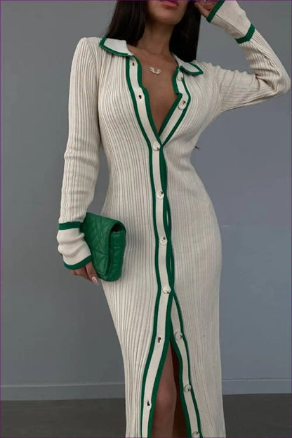 Ribbed Cardigan Midi with Button Detail - Smart Casual for Autumn, Casual, Everyday, Formal Wear,