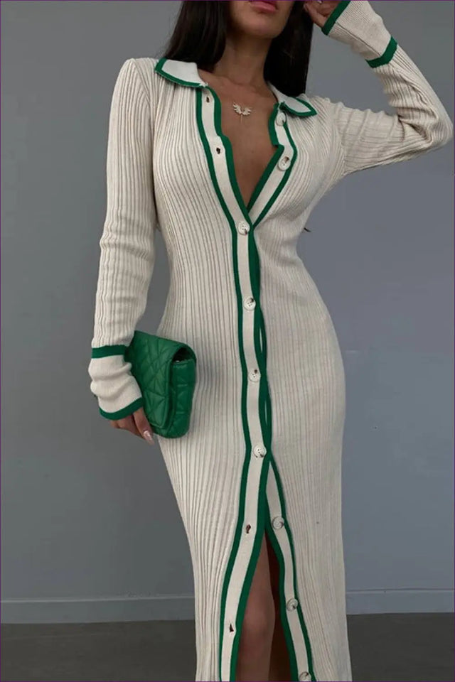 Ribbed Cardigan Midi Dress with Button Detail - Effortless Professionalism