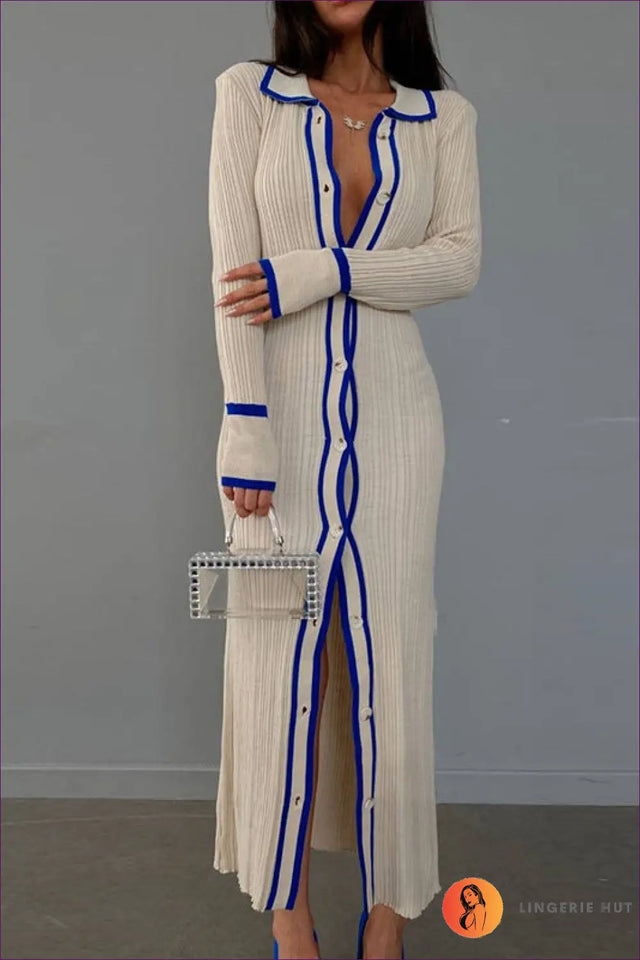 Ribbed Cardigan Midi Dress with Button Detail - Effortless Professionalism