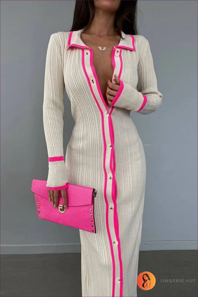 Ribbed Cardigan Midi Dress with Button Detail - Effortless Professionalism