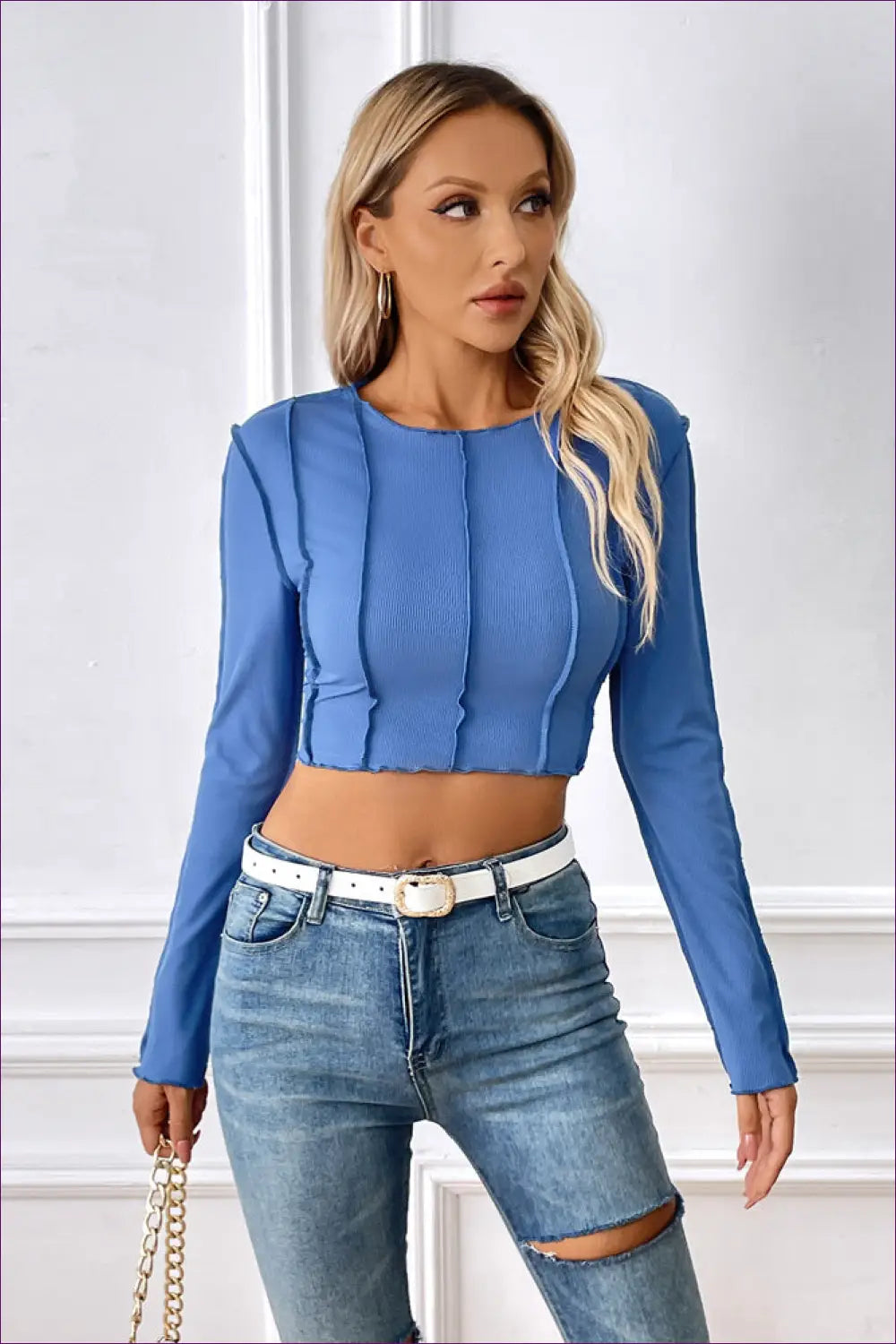 Ribbed Crop Top Slim Fit - Effortless Day-to-night Edge - s / Blue - Shirts & Tops - Lingerie Hut - All Season • Casual