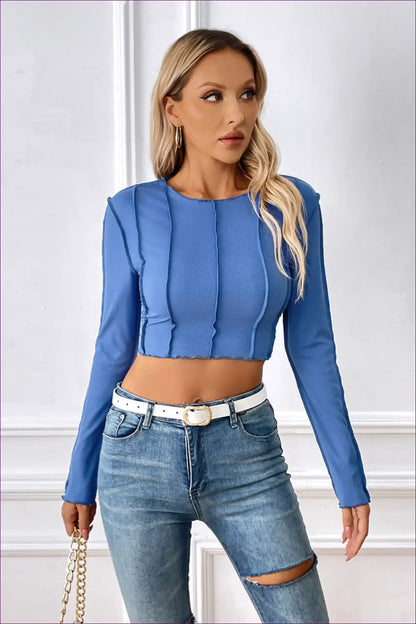 Ribbed Crop Top Slim Fit - Effortless Day-to-night Edge - s / Blue - Shirts & Tops - Lingerie Hut - All Season • Casual