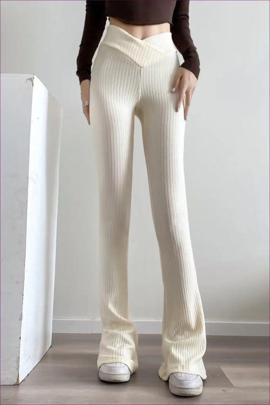 Make a Statement This Season With Our Ribbed Flare High Waist Leggings, Designed To Make You Stand Out