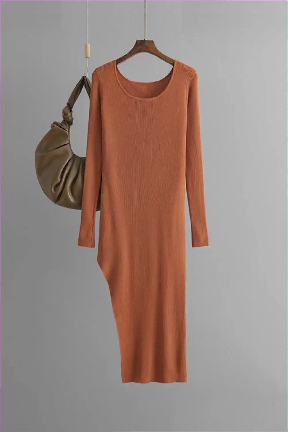 Ribbed Knit Bodycon Dress with Crew Neck - Modern Everyday Midi for Autumn, Bodycon, Casual, Dress,