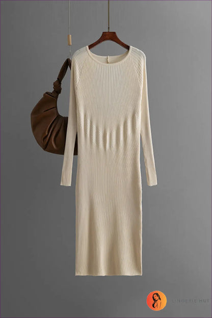Ribbed Knit Bodycon Midi Dress - Sleek Everyday Layers - one Size / Apricot - Dresses - Lingerie Hut - All Season