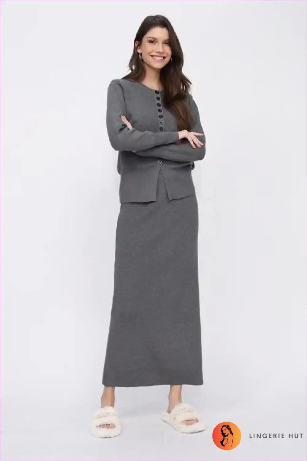 Ribbed Knit Cardigan and Midi Skirt Co-ord Set for All Season, Autumn, Casual, co Ord, Everyday