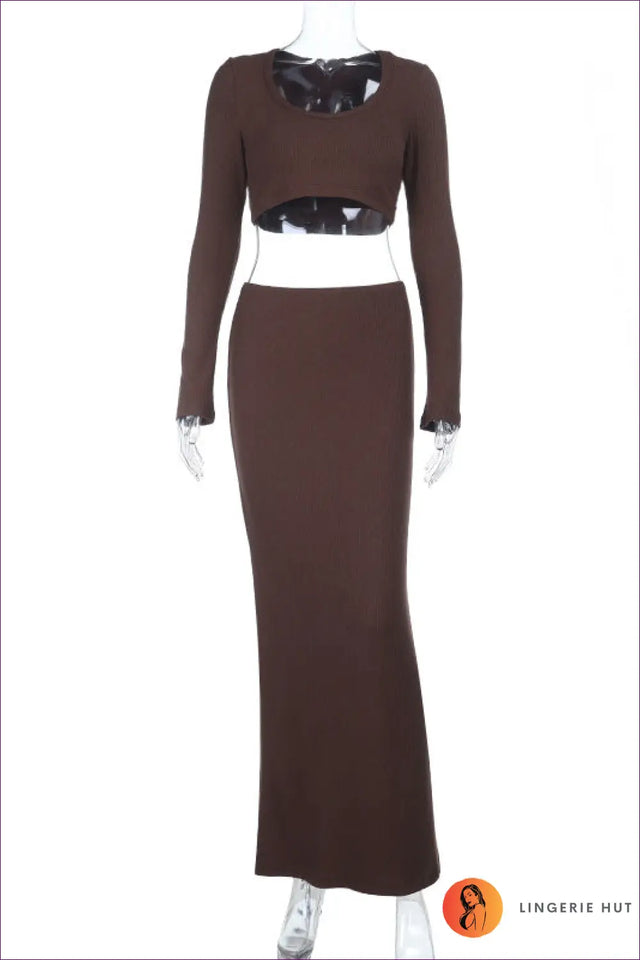 Ribbed Knit Co Ord Midi Skirt Set - Modern Sophistication