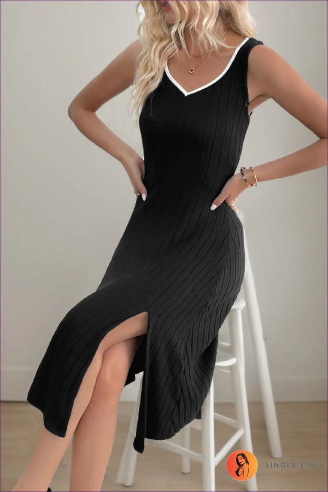 Ribbed Knit Cold Shoulder Midi Dress - Effortless Edge