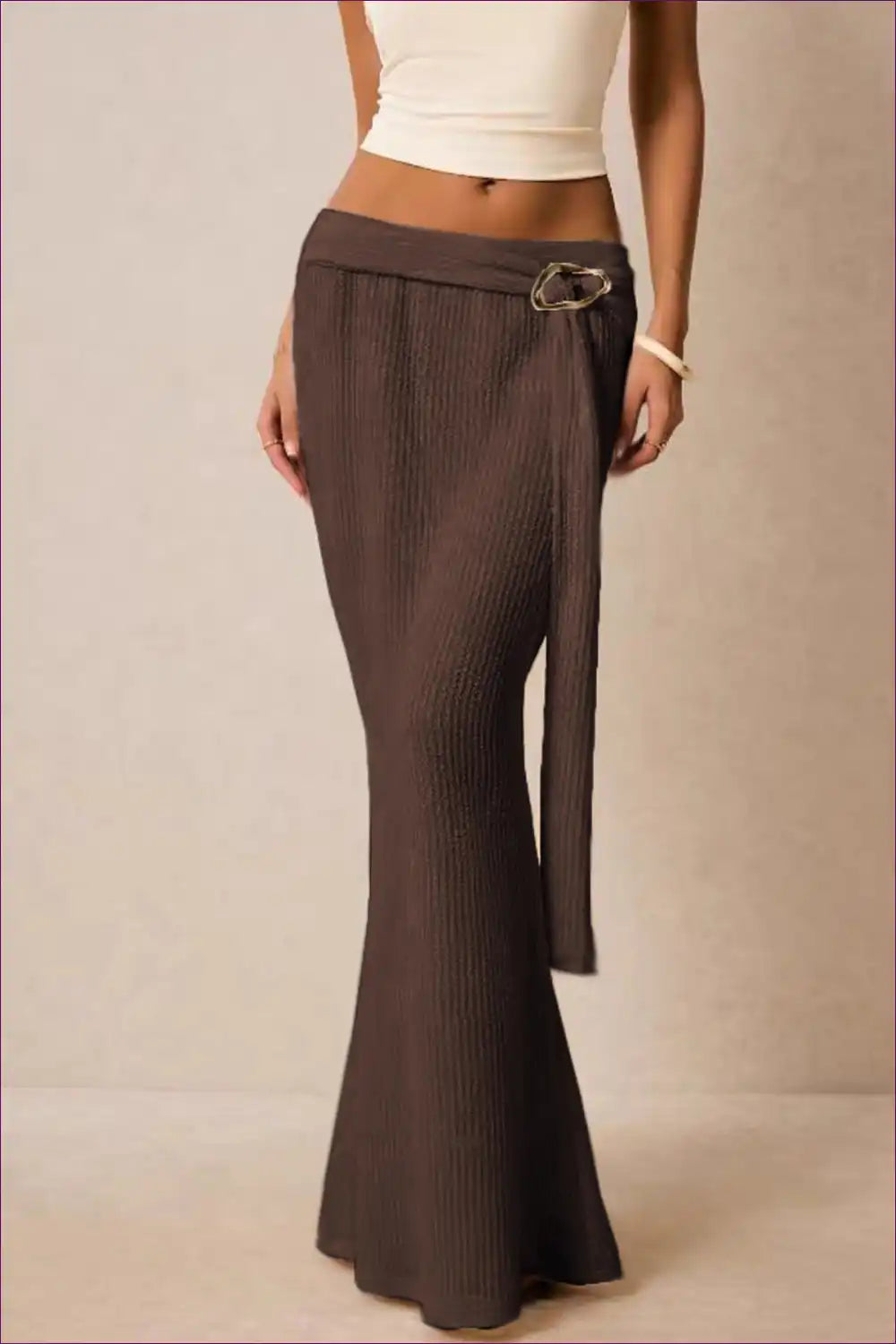 Ribbed Knit Maxi Skirt with Belt Detail - Effortless Daywear for All Season, Autumn, Casual, Everyday,