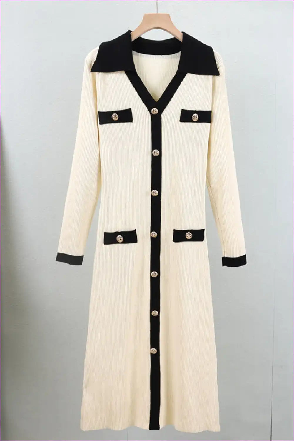 Ribbed Knit Midi Shirt Dress with Contrast Trim - Classic Everyday Ease for Everyday, just In,