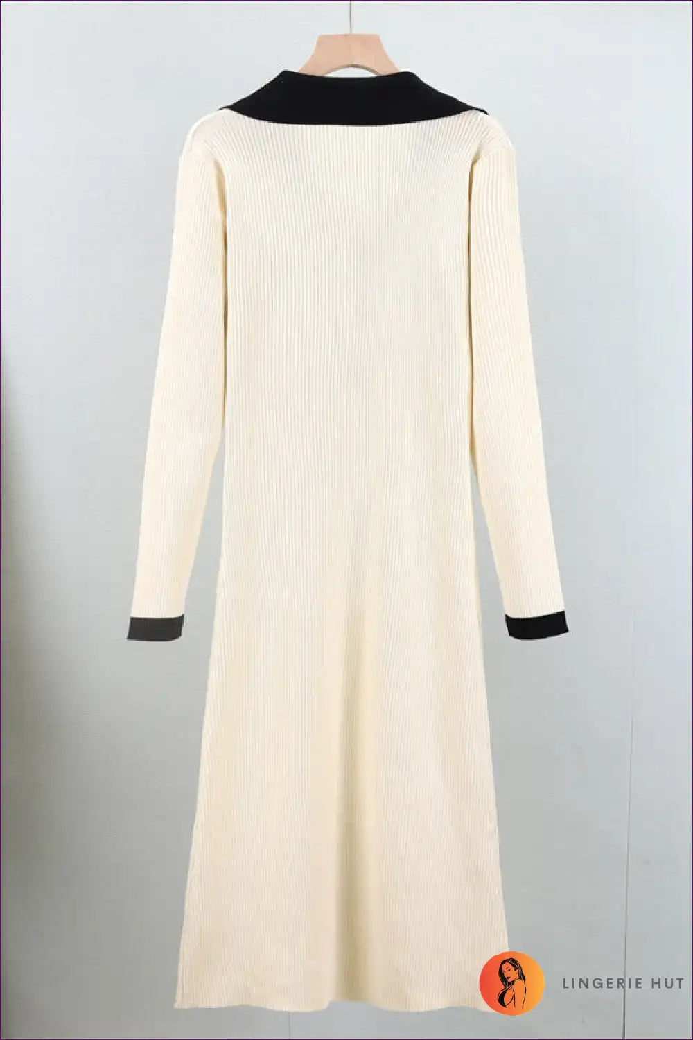 Ribbed Knit Midi Shirt Dress with Contrast Trim - Classic Everyday Ease for Everyday, just In,