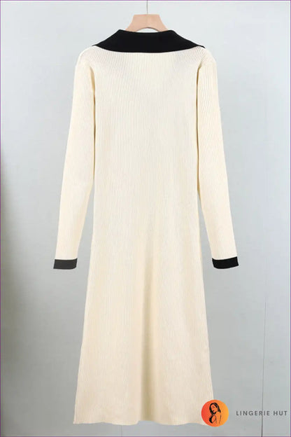 Ribbed Knit Midi Shirt Dress with Contrast Trim - Classic Everyday Ease for Everyday, just In,