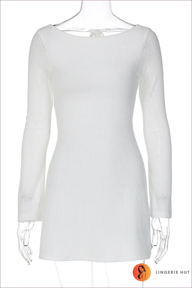 Ribbed Knit Mini Dress with Bell Sleeves