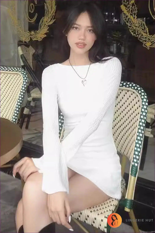 Ribbed Knit Mini Dress with Bell Sleeves