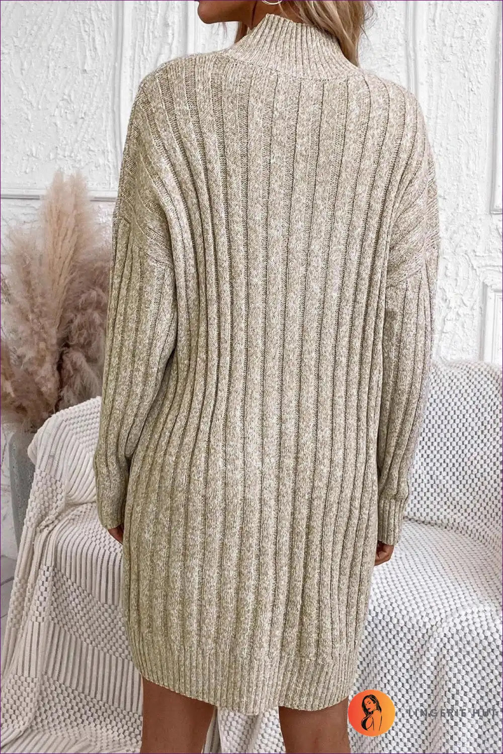 Ribbed Knit Turtleneck Sweater Dress - Effortless Autumn Comfort for Autumn, Casual, Dress, Everyday,