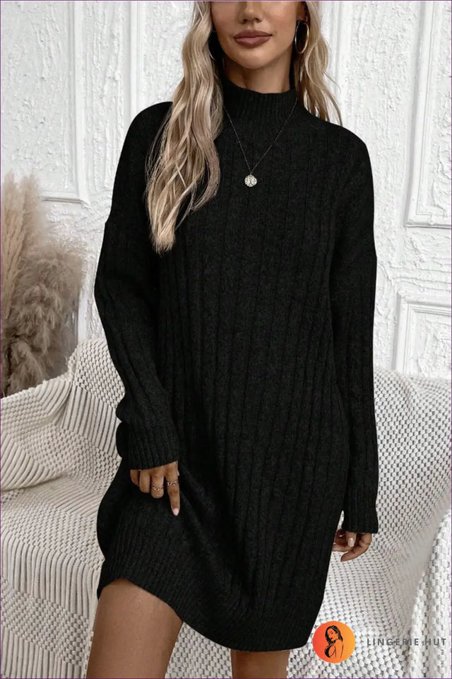Ribbed Knit Sweater Mini Dress - Off-Duty Cosy Vibes